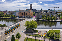 Norrkoping Drottninggatan, spårvagn, flygbild. Foto: Fredrik Schlyter