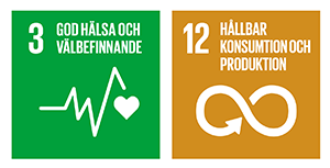 Bild på globala målen 3. god hälsa och välbefinnande och 12. hållbar konsumtion och produktion.